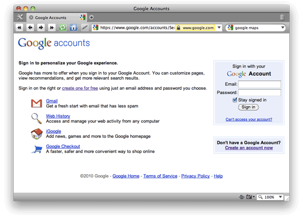 Screen shot of Google Accounts: Create Your Account page.
